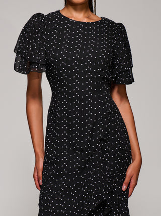 Ruffle Detail Chiffon Midaxi Dress, Black Heart