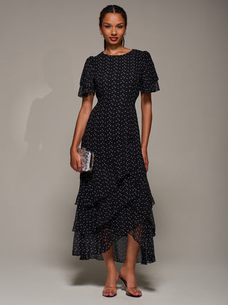 Ruffle Detail Chiffon Midaxi Dress, Black Heart