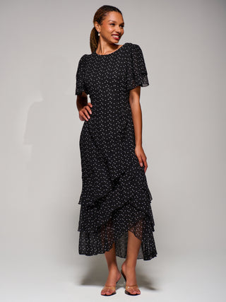Ruffle Detail Chiffon Midaxi Dress, Black Heart