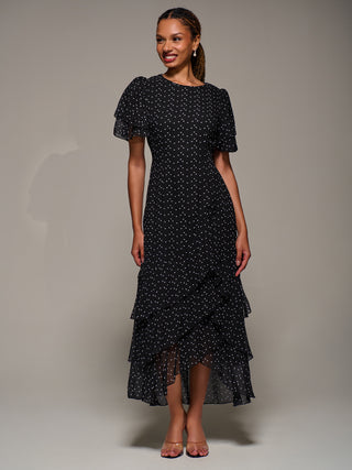 Ruffle Detail Chiffon Midaxi Dress, Black Heart