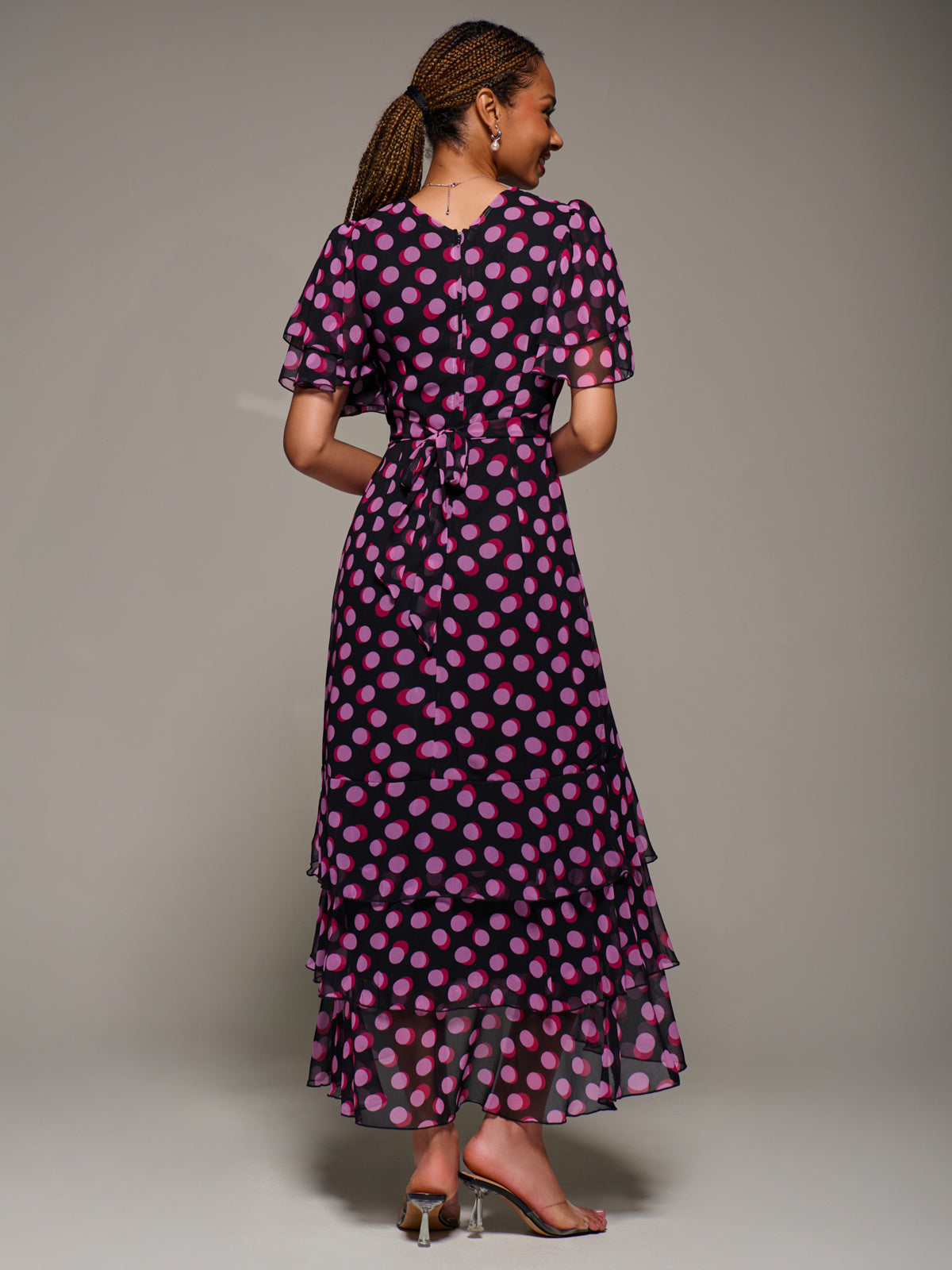 Ruffle Detail Chiffon Midaxi Dress, Black Spot – Jolie Moi Retail