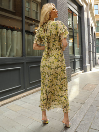 High Neck Angel Sleeve Chiffon Maxi Dress, Yellow Floral Jolie Moi Retail High Neck Angel Sleeve Chiffon Maxi Dress, Yellow Floral Jolie Moi Retail