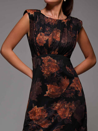 Slash Neck Fit & Flare Mesh Maxi Dress Amber Abstract