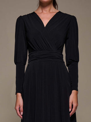 Puff Long Sleeve Jersey Midi Dress, Black