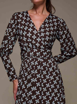 Puff Long Sleeve Jersey Midi Dress, Brown Pattern