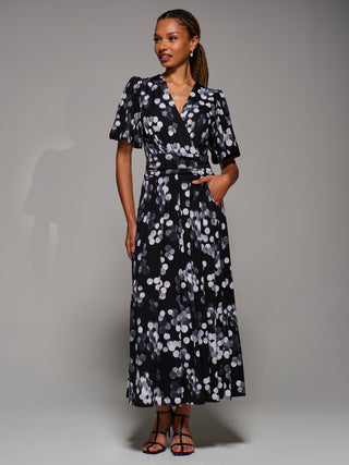 Puff Sleeve Jersey Maxi Dress, Black Spot