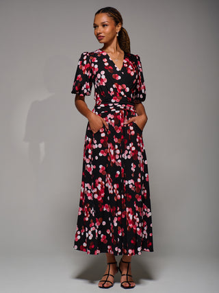 Puff Sleeve Jersey Maxi Dress, Red Spot