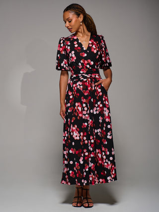 Puff Sleeve Jersey Maxi Dress, Red Spot