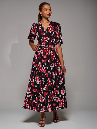 Puff Sleeve Jersey Maxi Dress, Red Spot