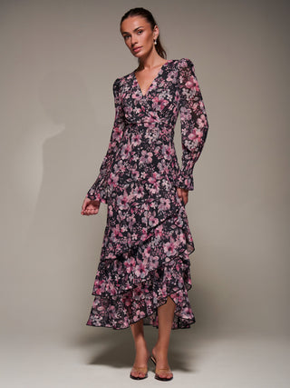 pink and black long sleeve dress Black and Pink Colorblock Maxi Dress BLANK