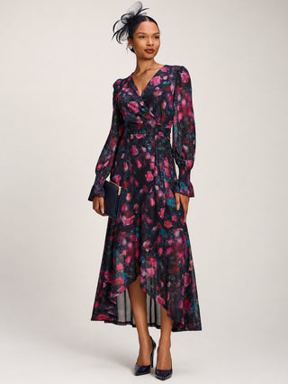 Ruffle Cuffed Sleeve Frill Mesh Maxi Dress, Pink Floral