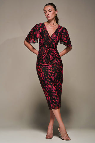 Print Mesh Angel Sleeve Bodycon Midi Dress, Black Animal Jolie Moi Retail Print Mesh Angel Sleeve Bodycon Midi Dress, Black Animal Jolie Moi Retail