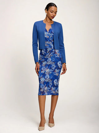 Angel Sleeve Mesh Bodycon Dress, Blue floral