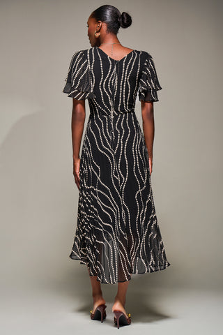 Angel Sleeve Pleated Chiffon Midaxi Dress, Black Spot – Jolie Moi Retail