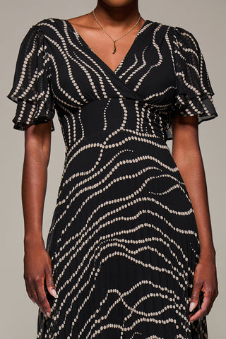 Angel Sleeve Pleated Chiffon Midaxi Dress, Black Spot