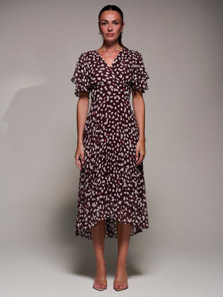 Angel Sleeve Pleated Chiffon Midaxi Dress, Purple Multi