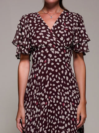 Angel Sleeve Pleated Chiffon Midaxi Dress, Purple Multi