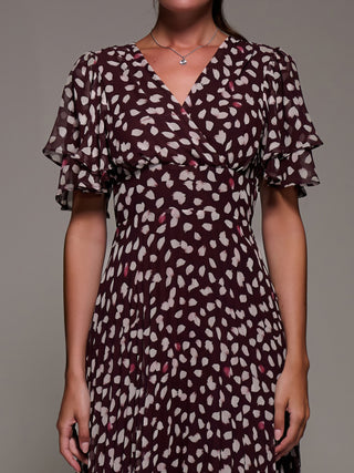 Angel Sleeve Pleated Chiffon Midaxi Dress, Purple Multi