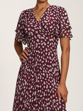 Angel Sleeve Pleated Chiffon Midaxi Dress, Purple Multi