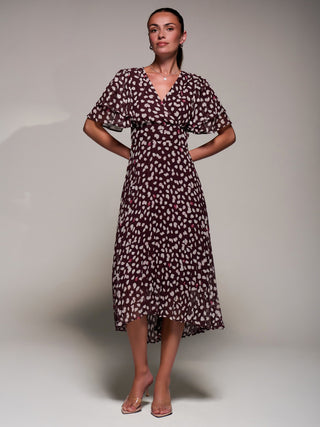 Angel Sleeve Pleated Chiffon Midaxi Dress, Purple Multi