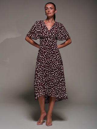 Angel Sleeve Pleated Chiffon Midaxi Dress, Purple Multi