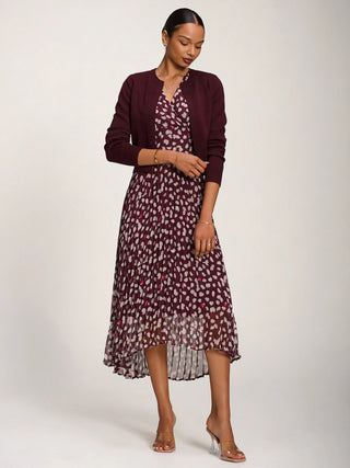 Angel Sleeve Pleated Chiffon Midaxi Dress, Purple Multi