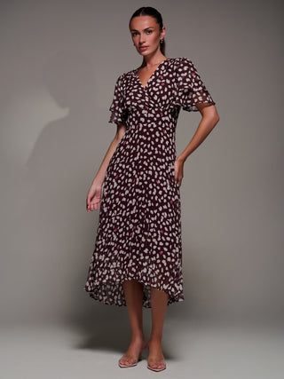 Angel Sleeve Pleated Chiffon Midaxi Dress, Purple Multi