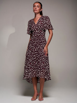 Angel Sleeve Pleated Chiffon Midaxi Dress, Purple Multi