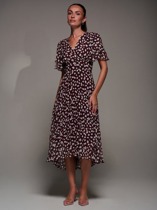 Angel Sleeve Pleated Chiffon Midaxi Dress, Purple Multi