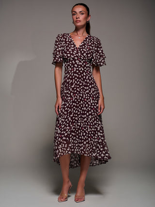 Angel Sleeve Pleated Chiffon Midaxi Dress, Purple Multi