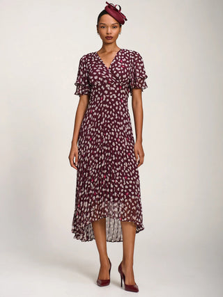 Angel Sleeve Pleated Chiffon Midaxi Dress, Purple Multi