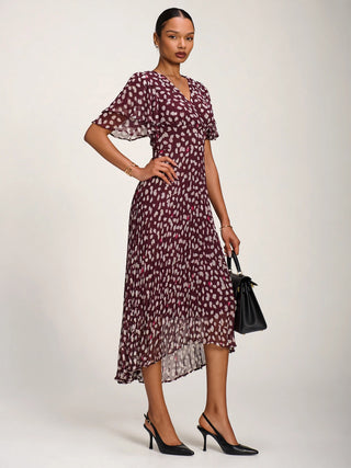 Angel Sleeve Pleated Chiffon Midaxi Dress, Purple Multi