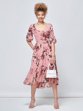 Maab Mesh Ruffle Sleeve Midi Dress, Dusty Pink – Jolie Moi Retail