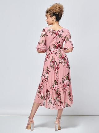Maab Mesh Ruffle Sleeve Midi Dress, Dusty Pink – Jolie Moi Retail