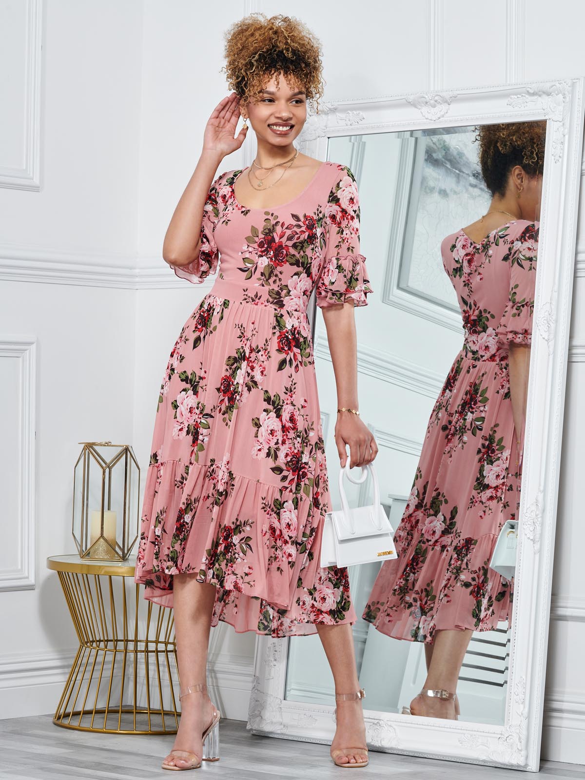 Midi dress store with ruffle sleeves