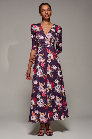 Jersey Fit & Flare Maxi Dress, Purple Floral