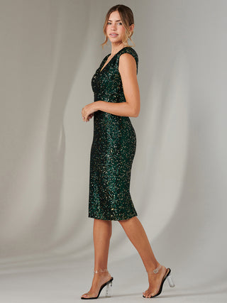 Wrap Bodice Sequin Midi Dress, Black Green Jolie Moi Retail Wrap Bodice Sequin Midi Dress, Black Green Jolie Moi Retail