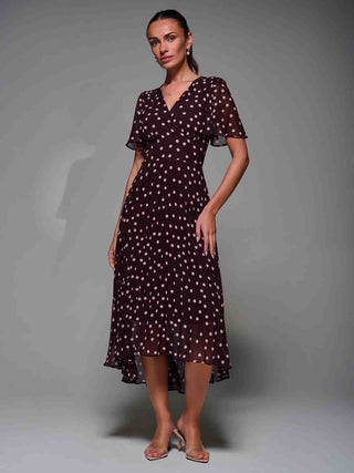 Chiffon Floaty Sleeved Midaxi Dress Burgundy Spot