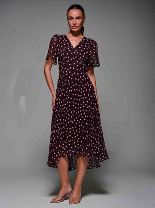Chiffon Floaty Sleeved Midaxi Dress Burgundy Spot