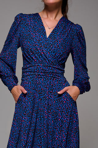 Jolie Moi Nancy Long Sleeve Maxi Dress, Blue Animal