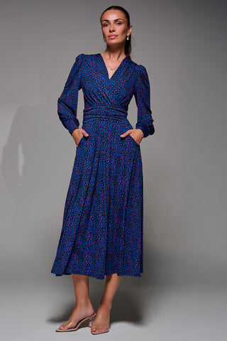 Jolie Moi Nancy Long Sleeve Maxi Dress, Blue Animal