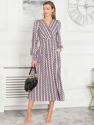 Jolie Moi Nancy Long Sleeve Maxi Dress, Pink Geo