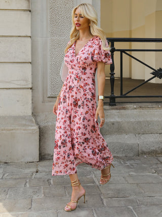 Wrap Front Mesh Maxi Dress, Coral Multi