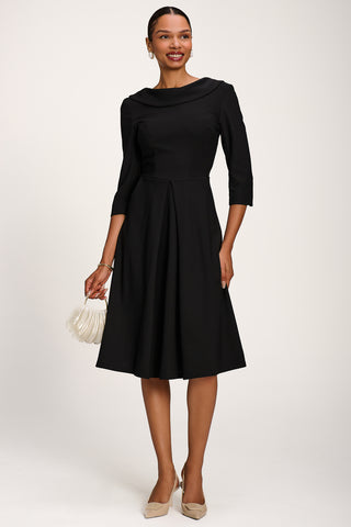 Roll Neck ¾ Sleeve Midi Dress, Black