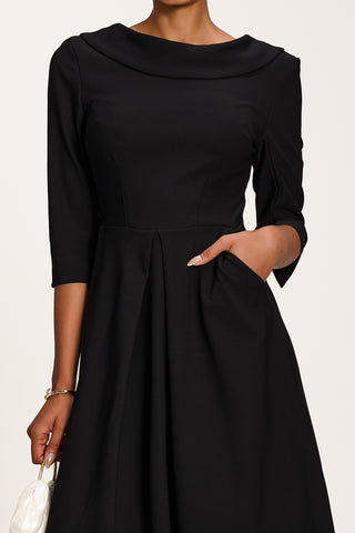 Roll Neck ¾ Sleeve Midi Dress, Black
