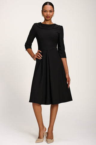 Roll Neck ¾ Sleeve Midi Dress, Black