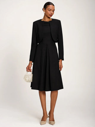 Roll Neck ¾ Sleeve Midi Dress, Black