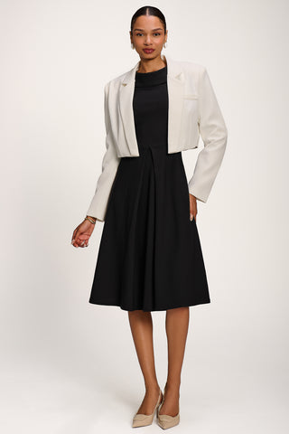 Roll Neck ¾ Sleeve Midi Dress, Black