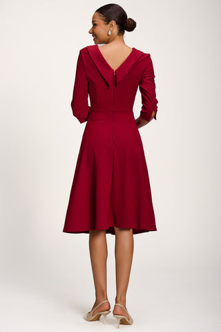 Roll Neck ¾ Sleeve Midi Dress, Burgundy