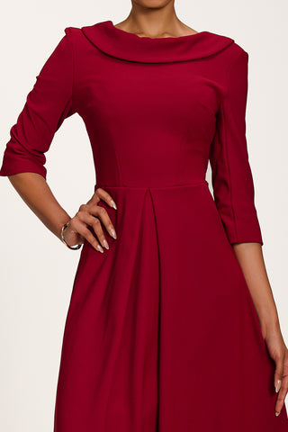 Roll Neck ¾ Sleeve Midi Dress, Burgundy